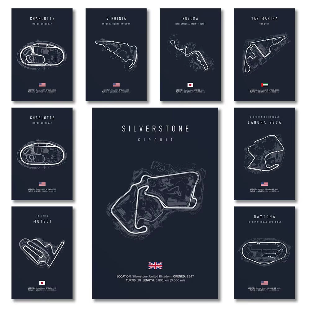 F1 Track Circuit Canvas Painting Wall Art Nordic Posters Aesthetic Motorsport Race Picture for Home Decor