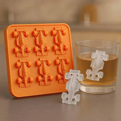 F1 Car Ice Mold, Ice Cube Trays for Freezer with Ice Container, 6-Cavity Formula Racing Car Silicone Molds for Parties, Bars