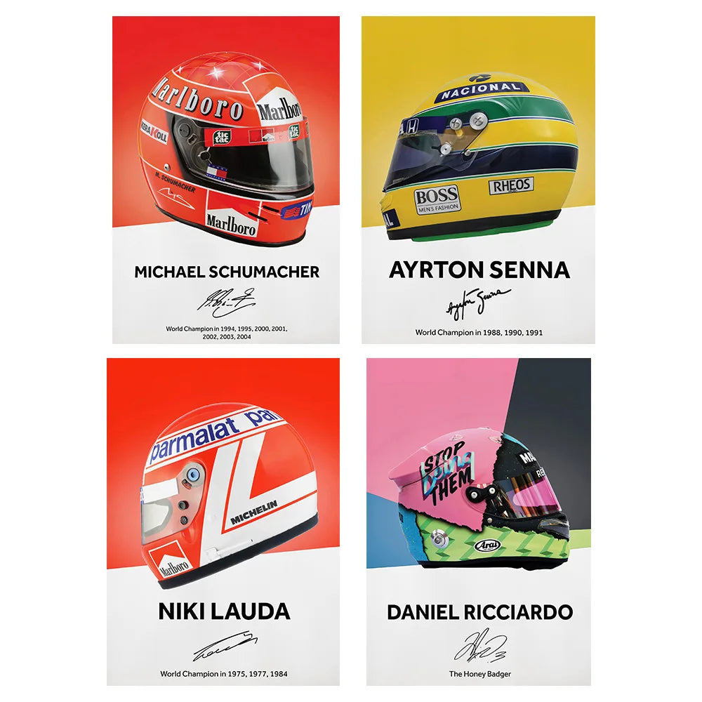 Formula 1 Helmet Wall Art Poster Formula 1 Race Canvas Painting on the Wall Formula 1 Canvas Art Pictures Home Wall Decor Cuadro