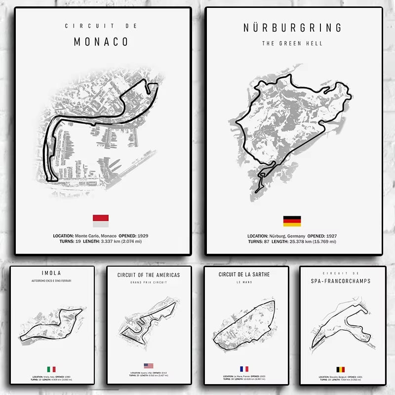 F1 Track Circuit Canvas Painting Wall Art Nordic Posters Aesthetic Motorsport Race Picture for Home Decor