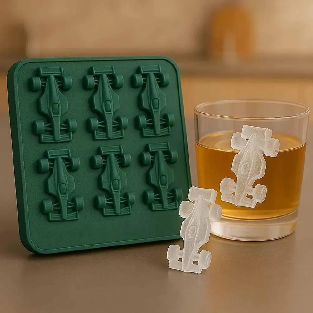 F1 Car Ice Mold, Ice Cube Trays for Freezer with Ice Container, 6-Cavity Formula Racing Car Silicone Molds for Parties, Bars