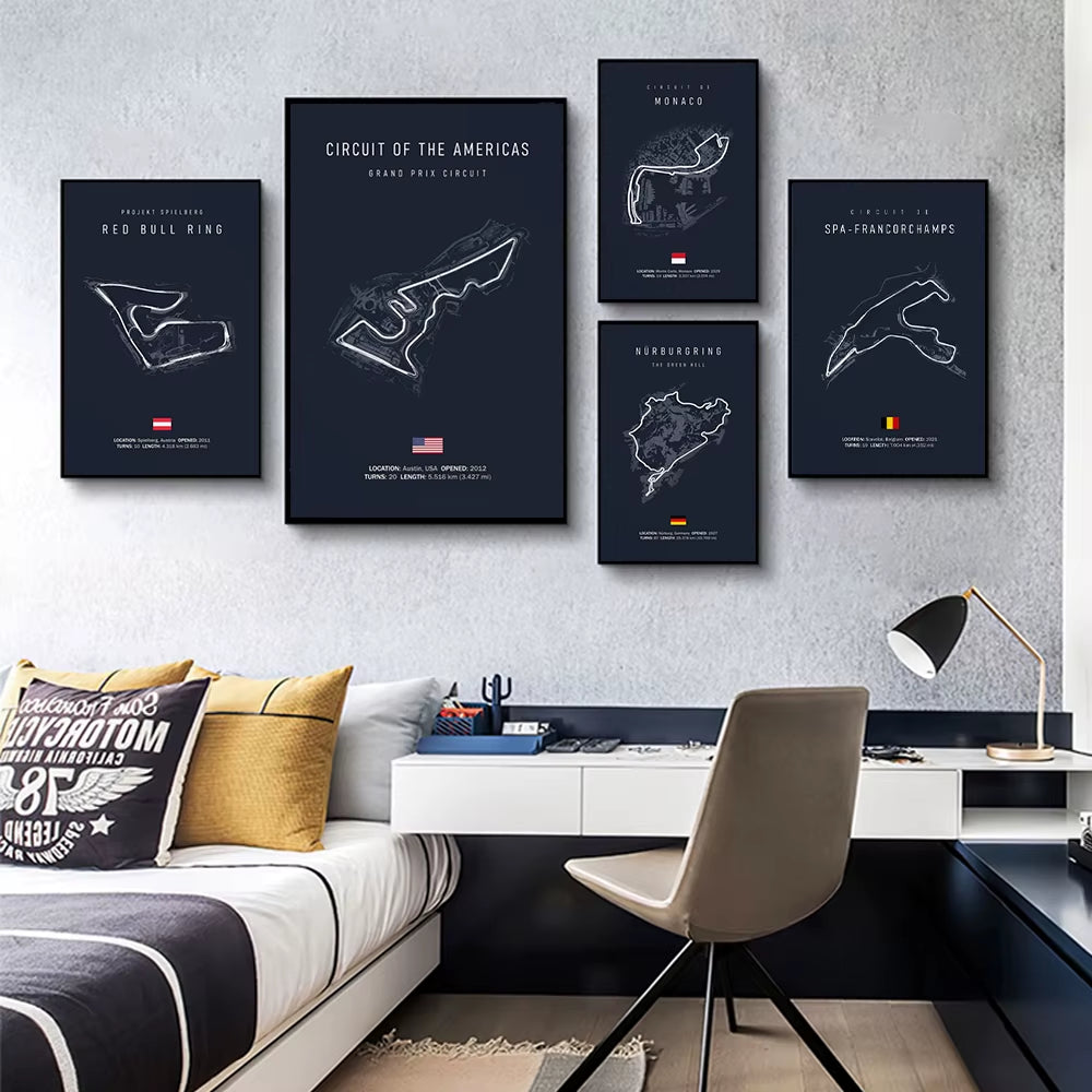 F1 Track Circuit Canvas Painting Wall Art Nordic Posters Aesthetic Motorsport Race Picture for Home Decor