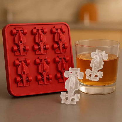 F1 Car Ice Mold, Ice Cube Trays for Freezer with Ice Container, 6-Cavity Formula Racing Car Silicone Molds for Parties, Bars